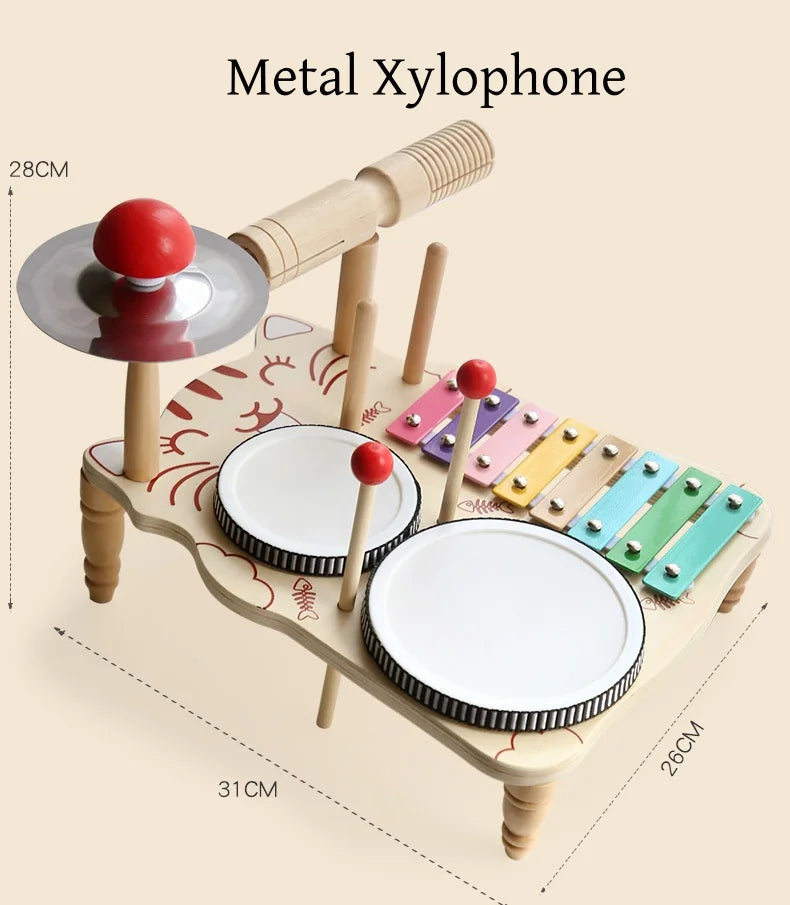 Holz-Xylophon-Drum-Set für Kleinkinder, Montessori-Musikinstrumente für Babys, Schlagzeug-Percussion-Musikspielzeug