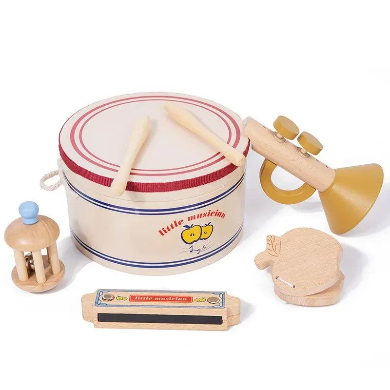 Holz-Xylophon-Drum-Set für Kleinkinder, Montessori-Musikinstrumente für Babys, Schlagzeug-Percussion-Musikspielzeug