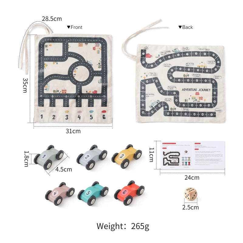 35x31 cm Montessori Spielmatte – Verkehrsstraßenkarte mit Holzauto, für Eltern-Kind-Interaktion und Bildung