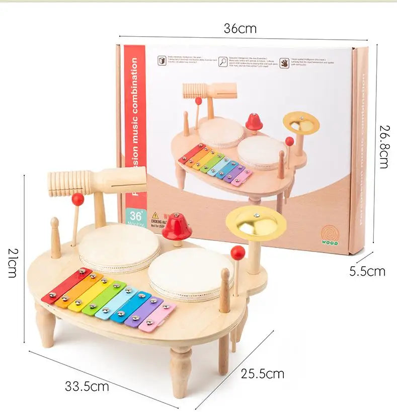 Holz-Xylophon-Drum-Set für Kleinkinder, Montessori-Musikinstrumente für Babys, Schlagzeug-Percussion-Musikspielzeug