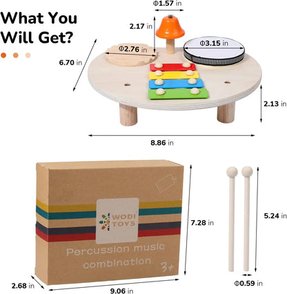 Holz-Xylophon-Drum-Set für Kleinkinder, Montessori-Musikinstrumente für Babys, Schlagzeug-Percussion-Musikspielzeug