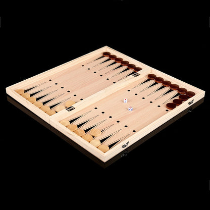 3-in-1 Schachbrett– Klappbares, tragbares Holzbrett für Erwachsene (Schach, Dame und Backgammon).