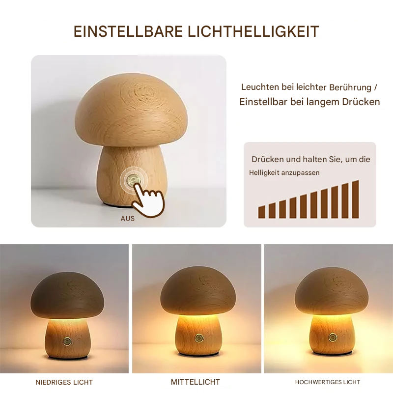 Mushroom LED Nachttischlampe – Dimmbar & Wiederaufladbar