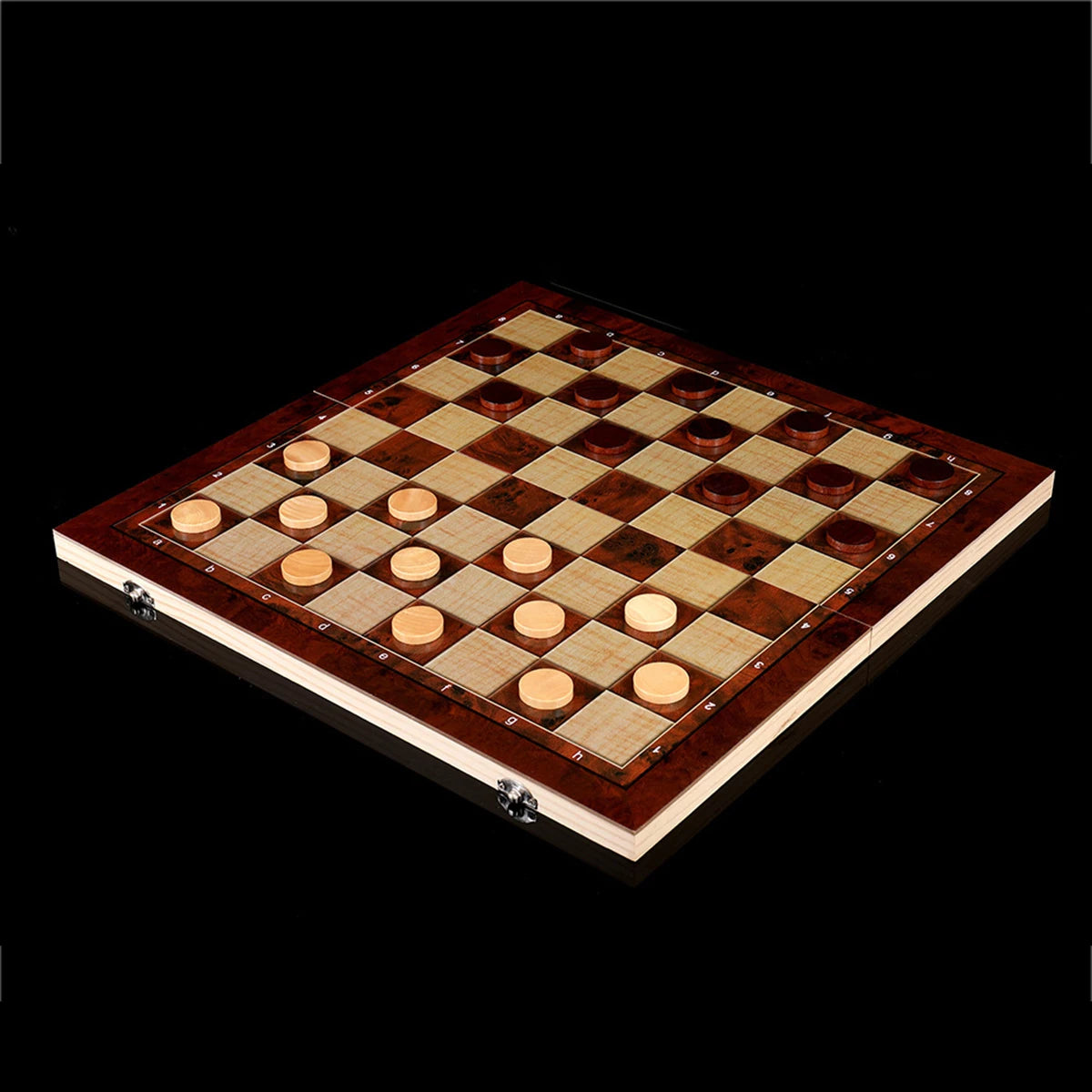 3-in-1 Schachbrett– Klappbares, tragbares Holzbrett für Erwachsene (Schach, Dame und Backgammon).