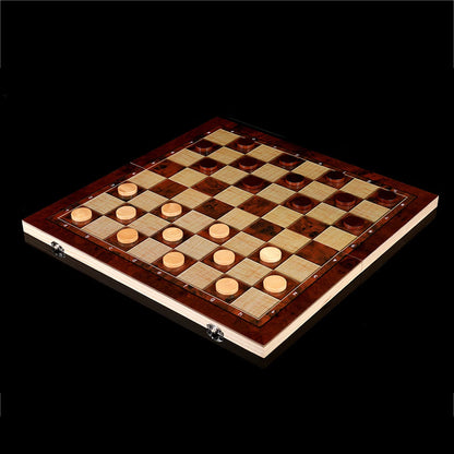 3-in-1 Schachbrett– Klappbares, tragbares Holzbrett für Erwachsene (Schach, Dame und Backgammon).