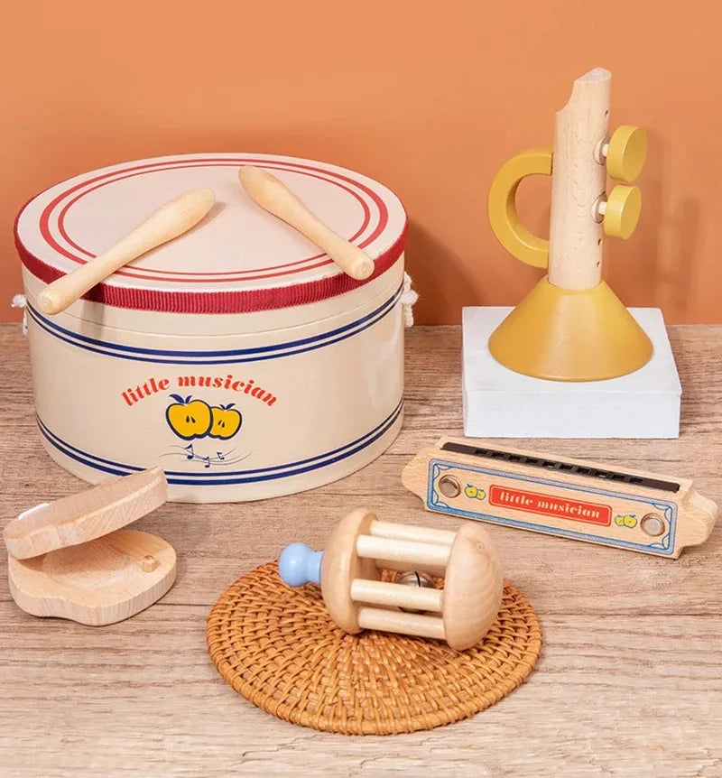 Holz-Xylophon-Drum-Set für Kleinkinder, Montessori-Musikinstrumente für Babys, Schlagzeug-Percussion-Musikspielzeug